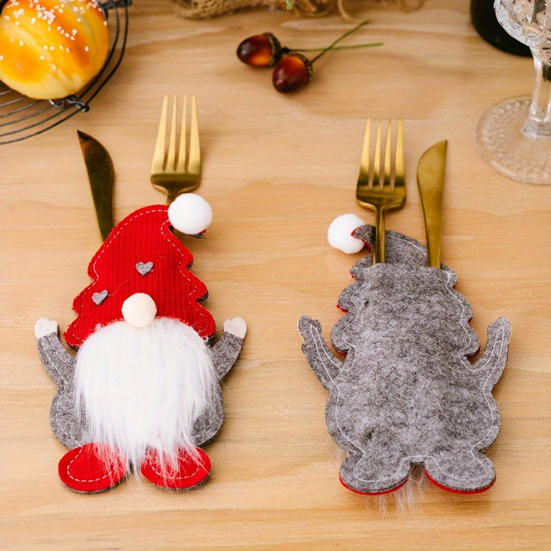 12pcs Festive Christmas Gnome Cutlery Set - Knife, Spoon & Fork Holders for Holiday Table Decor, Perfect for Home Entertaining
