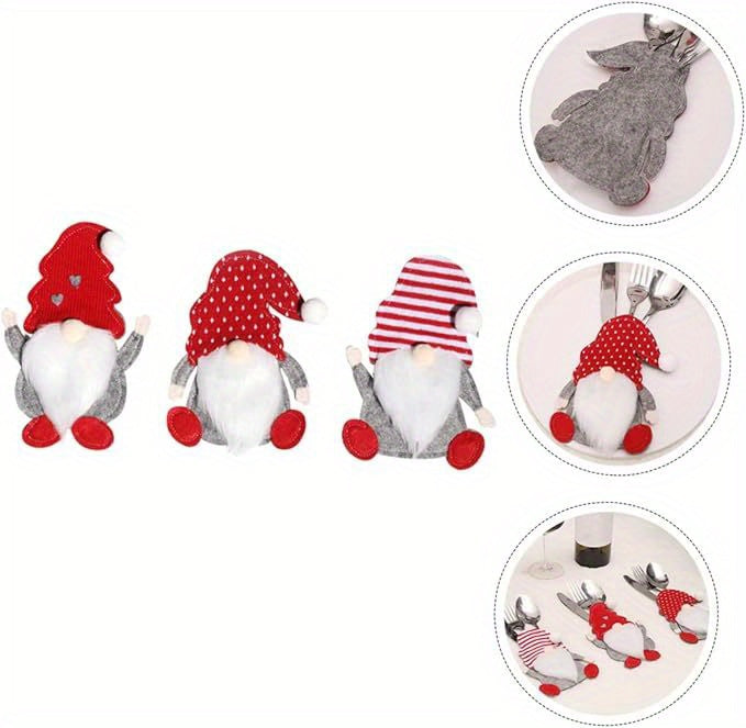 12pcs Festive Christmas Gnome Cutlery Set - Knife, Spoon & Fork Holders for Holiday Table Decor, Perfect for Home Entertaining