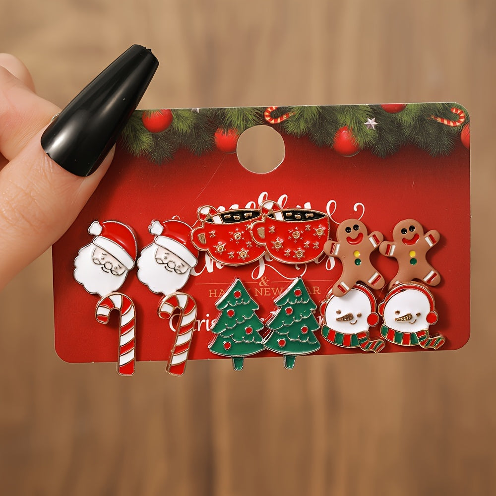 12pcs Christmas Earring Set for Women - Festive Santa, Reindeer & Tree Designs | Boho-Elegant Alloy Studs & Dangles | Perfect Holiday Gift