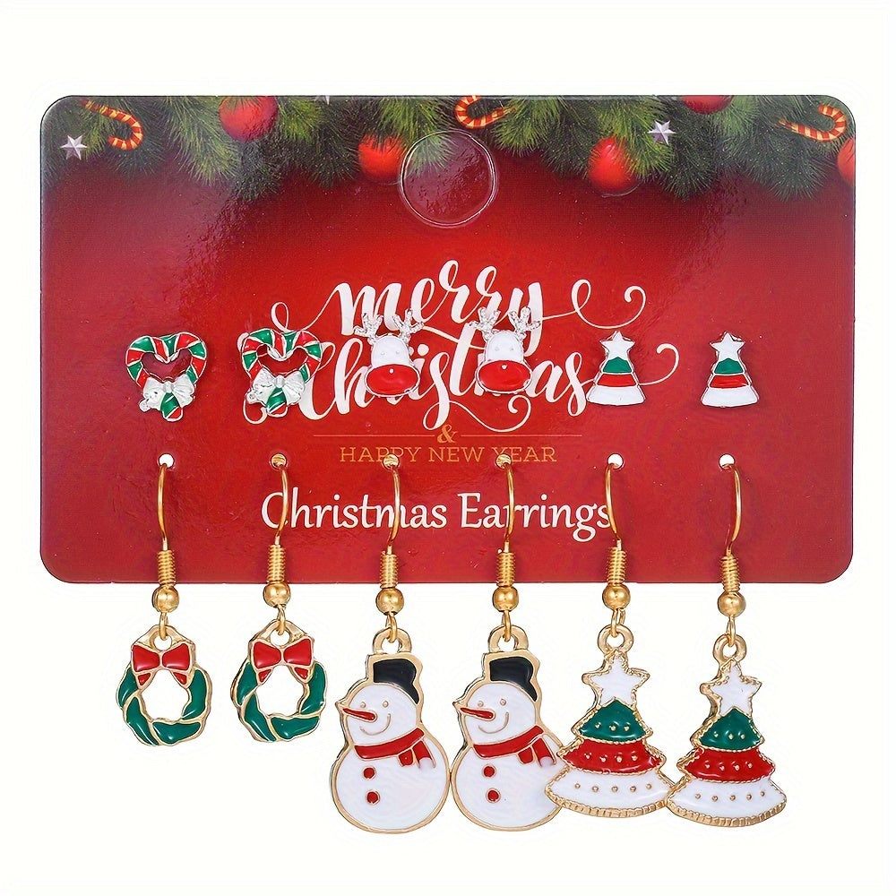 12pcs Christmas Earring Set for Women - Festive Santa, Reindeer & Tree Designs | Boho-Elegant Alloy Studs & Dangles | Perfect Holiday Gift