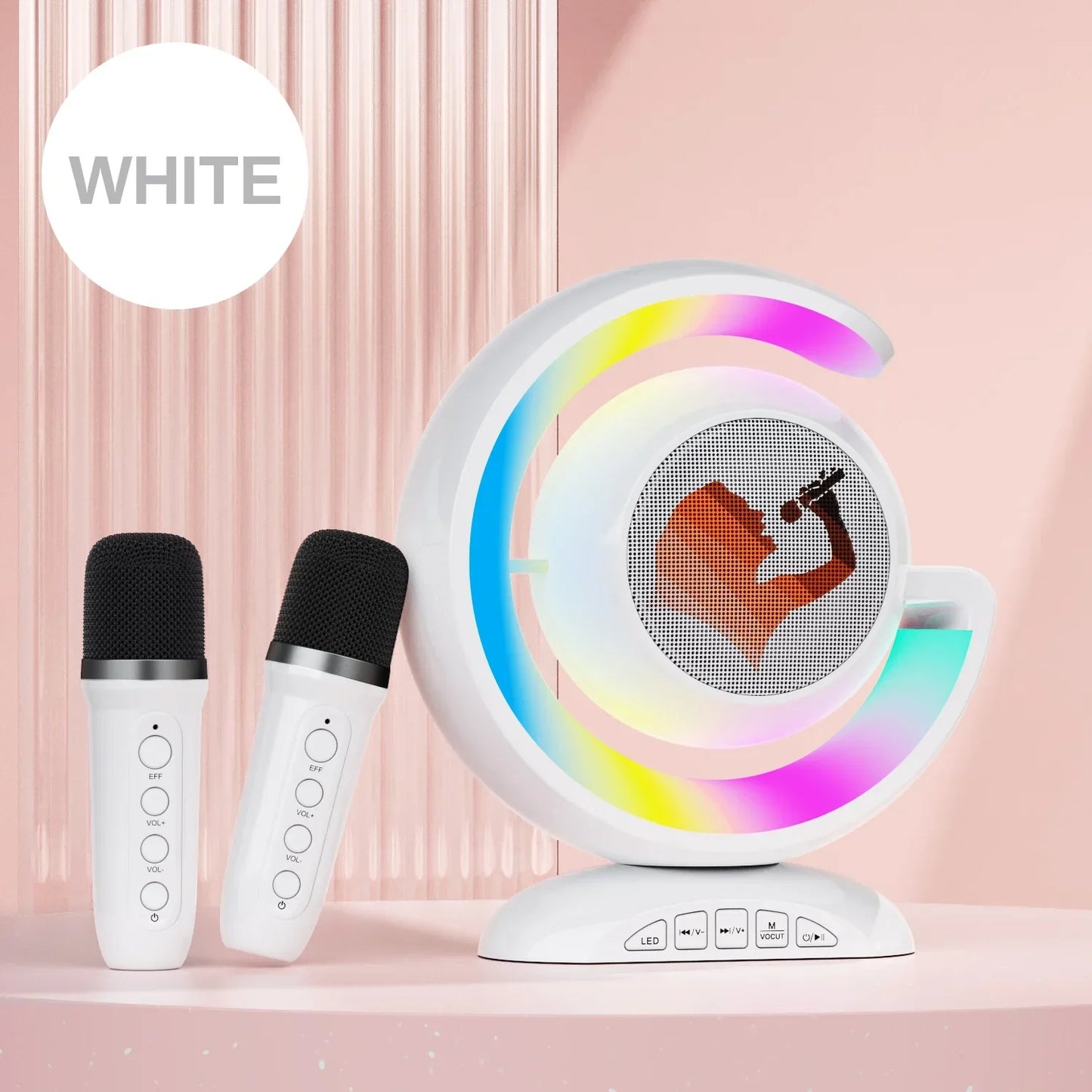 2024 Mini Portable Mic Karaoke Speaker with Bluetooth Speaker with Wireless Microphone Music Player Night Light Atmosphere Lamp