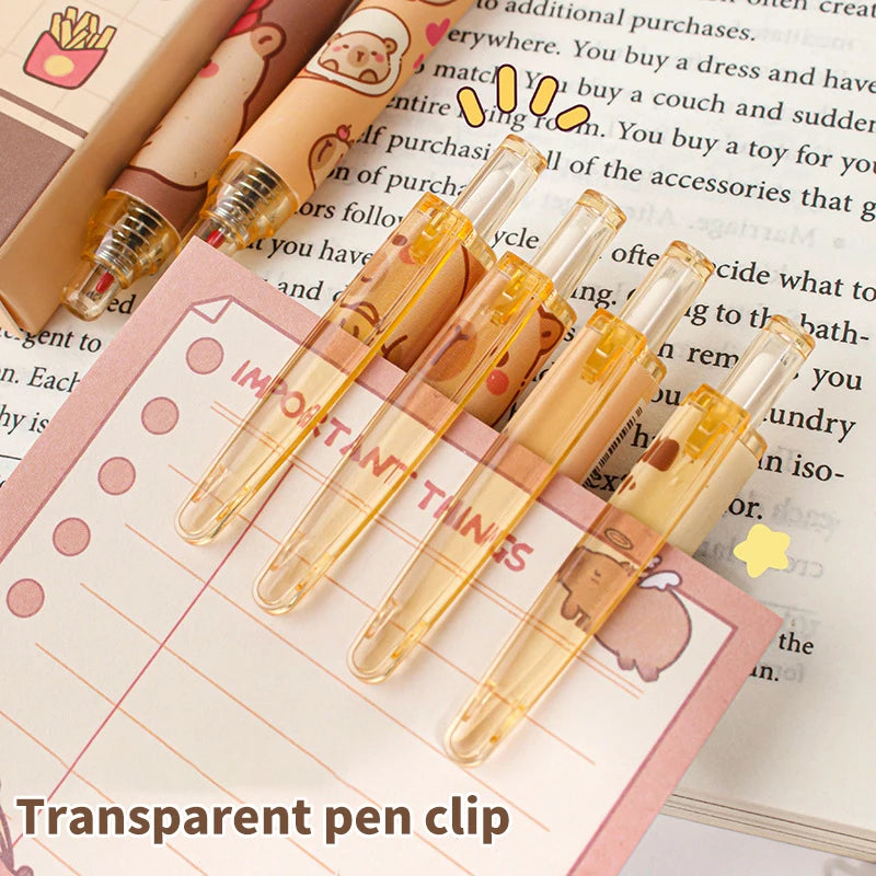 6Pcs Kawaii Capybara Gel Pen Set Black Blue Ink Quickly-Drying Cute Press Gel Pens Aesthetic Stationery School Office Supplies