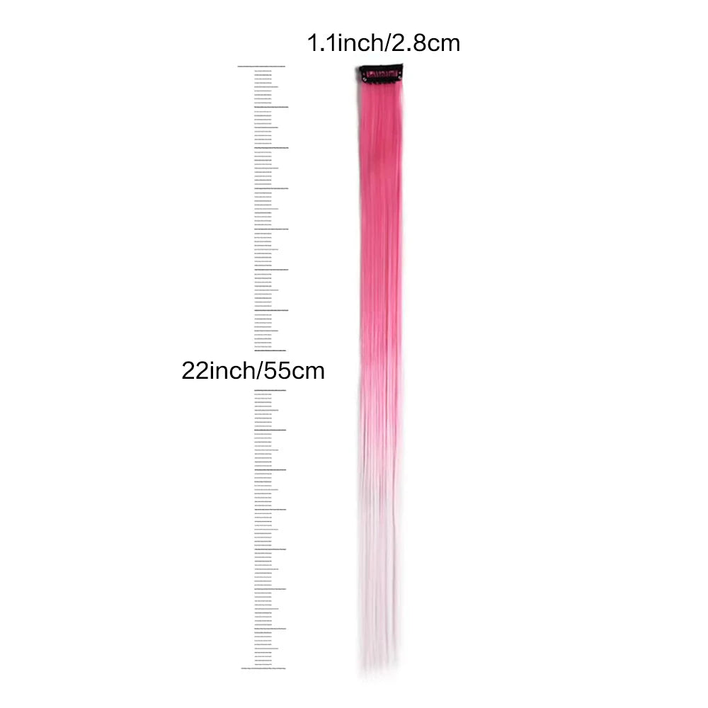Get party-ready with our 6-pack Colored Highlights Clip-in Hair Extensions! Vibrant shades, 22 inches long, perfect for a fun pop of color