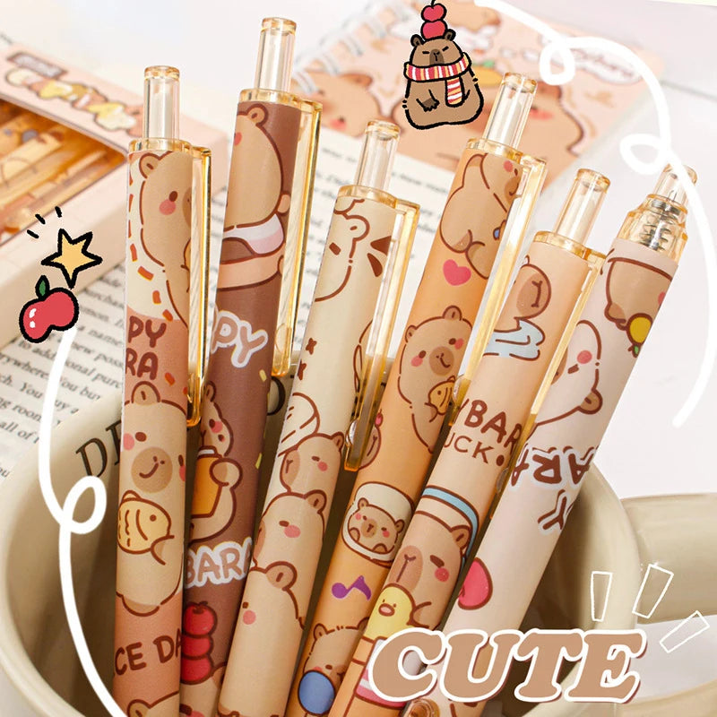 6Pcs Kawaii Capybara Gel Pen Set Black Blue Ink Quickly-Drying Cute Press Gel Pens Aesthetic Stationery School Office Supplies