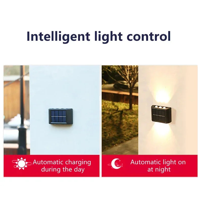 6 Lumen LED Solar Wall Lamp Outdoor Waterproof Light Up and Down Luminous Lighting for Home Garden Yard Fence Decoration Sunlight Light