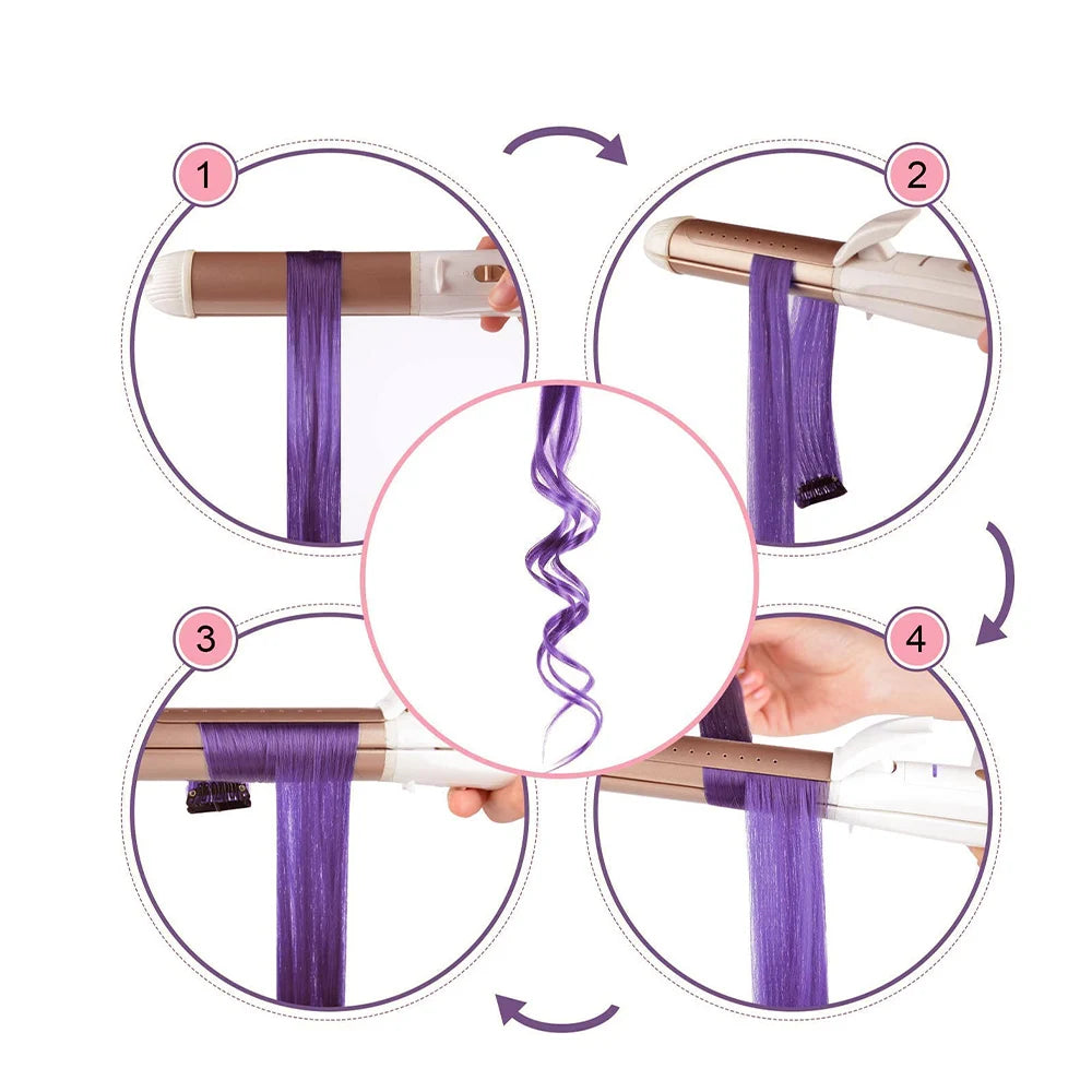 Get party-ready with our 6-pack Colored Highlights Clip-in Hair Extensions! Vibrant shades, 22 inches long, perfect for a fun pop of color