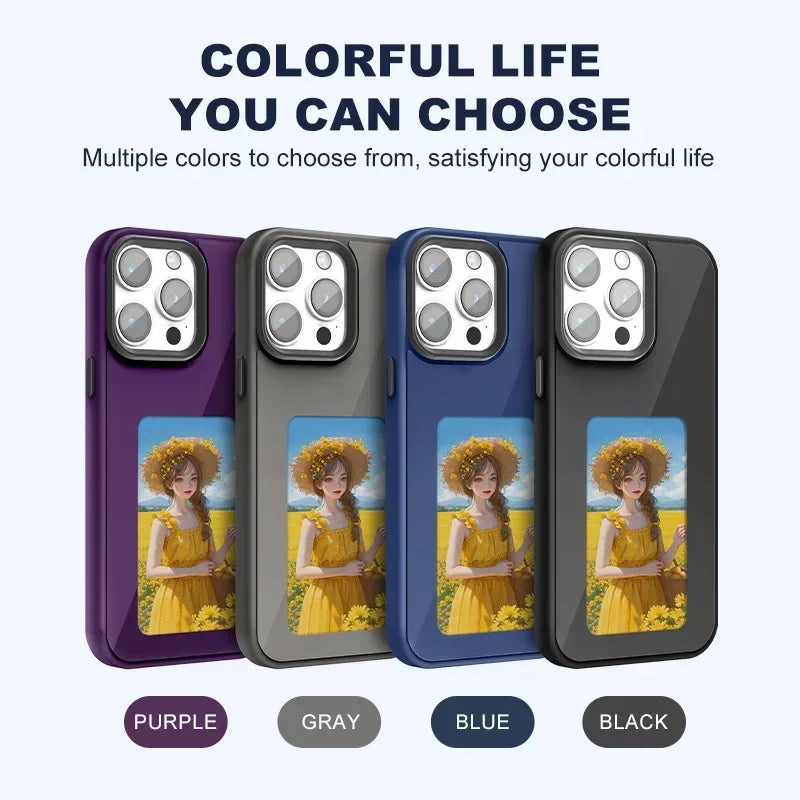 NFC DIY Picture Ink Bracket Phone Case Stand for iPhone 15 14 13 Pro Max Case Screen Phone Cover Cartoon Ink Protection Holder