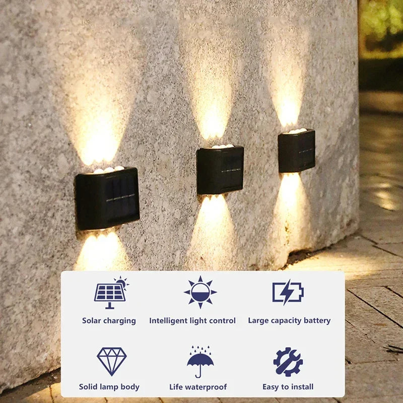 6 Lumen LED Solar Wall Lamp Outdoor Waterproof Light Up and Down Luminous Lighting for Home Garden Yard Fence Decoration Sunlight Light