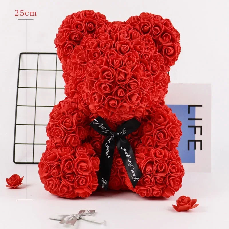 Immortal Rose Bear Valentine's Day Gift Creative Simulation Flower PE Foam Rose Bear Happy Valentine's Day Party Decor Wedding 15 cm