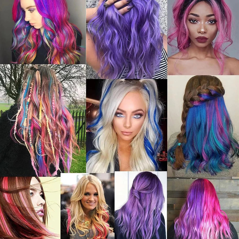 Get party-ready with our 6-pack Colored Highlights Clip-in Hair Extensions! Vibrant shades, 22 inches long, perfect for a fun pop of color