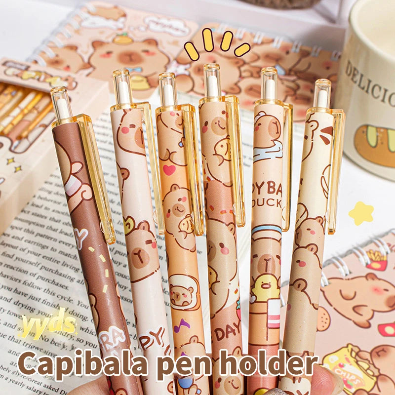 6Pcs Kawaii Capybara Gel Pen Set Black Blue Ink Quickly-Drying Cute Press Gel Pens Aesthetic Stationery School Office Supplies