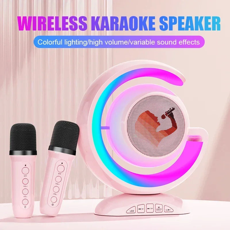 2024 Mini Portable Mic Karaoke Speaker with Bluetooth Speaker with Wireless Microphone Music Player Night Light Atmosphere Lamp