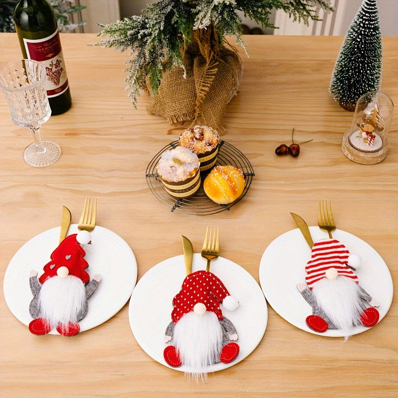 12pcs Festive Christmas Gnome Cutlery Set - Knife, Spoon & Fork Holders for Holiday Table Decor, Perfect for Home Entertaining