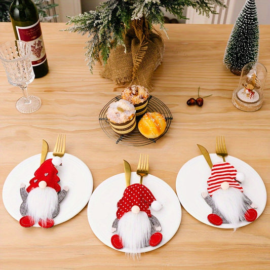12pcs Festive Christmas Gnome Cutlery Set - Knife, Spoon & Fork Holders for Holiday Table Decor, Perfect for Home Entertaining