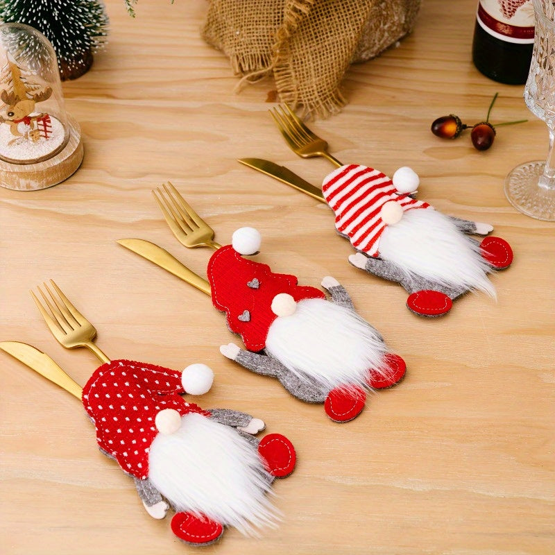 12pcs Festive Christmas Gnome Cutlery Set - Knife, Spoon & Fork Holders for Holiday Table Decor, Perfect for Home Entertaining