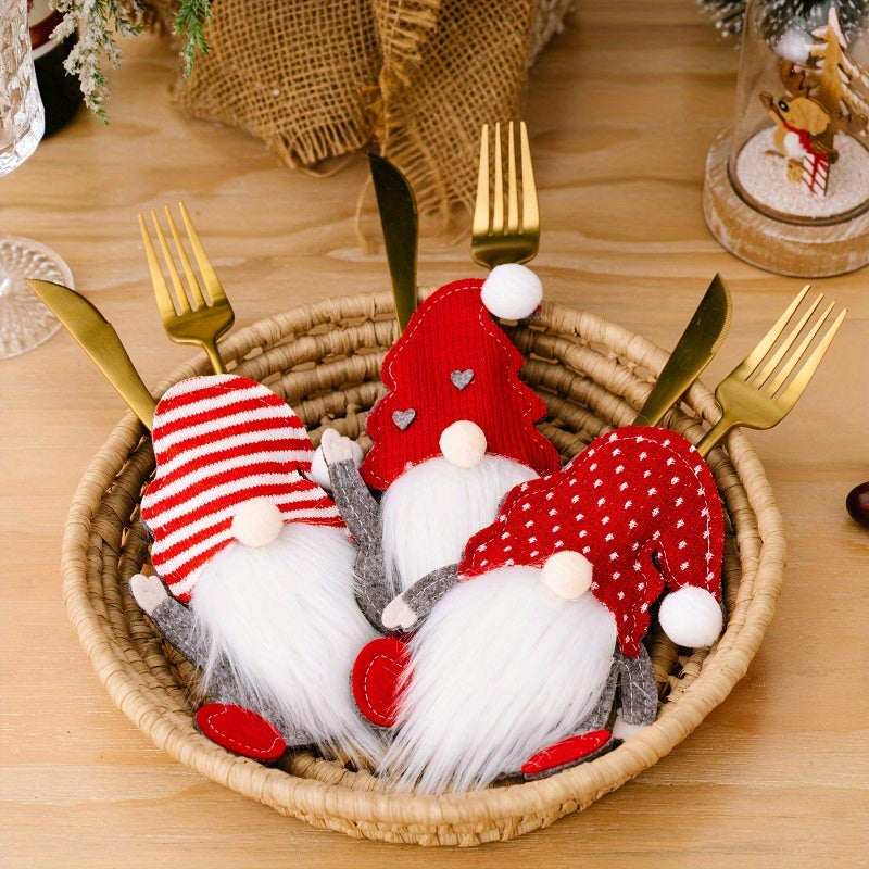 12pcs Festive Christmas Gnome Cutlery Set - Knife, Spoon & Fork Holders for Holiday Table Decor, Perfect for Home Entertaining
