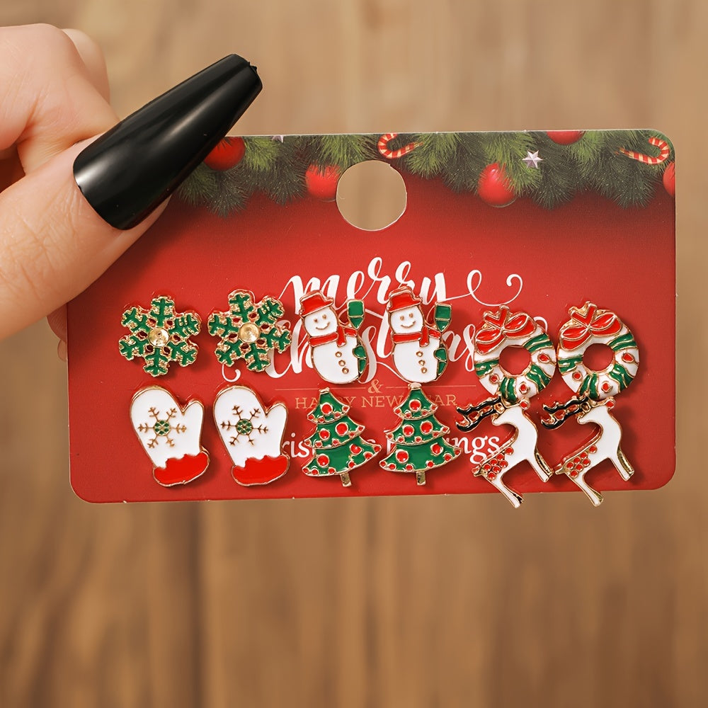 12pcs Christmas Earring Set for Women - Festive Santa, Reindeer & Tree Designs | Boho-Elegant Alloy Studs & Dangles | Perfect Holiday Gift