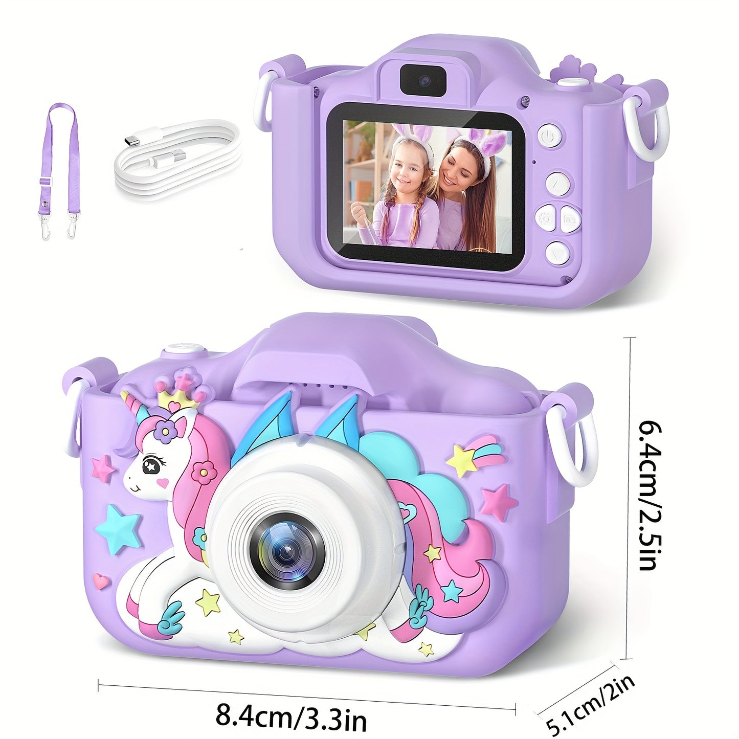 Magical Unicorn Digital Camera for Kids - 32G SD Card, Rechargeable, High-Definition, Portable, Electronic Camera Toy, Perfect Christmas Birthday Gift with Card Reader