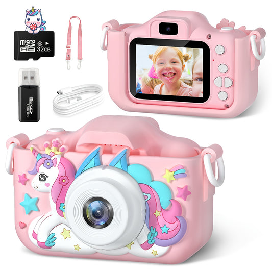 Magical Unicorn Digital Camera for Kids - 32G SD Card, Rechargeable, High-Definition, Portable, Electronic Camera Toy, Perfect Christmas Birthday Gift with Card Reader