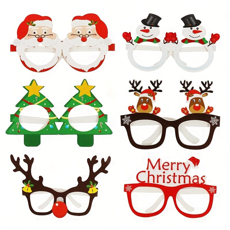 9 Pairs Santa Claus Christmas Tree Elk Paper Glasses, Frame Christmas Glasses, Photo Props, Christmas Decoration