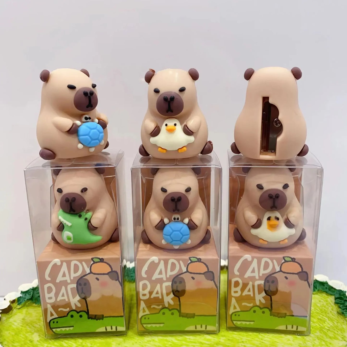 3 Pieces Creative Capybara 3D Cartoon shape pencil sharpener cute Penknife kid plastic desktop trinkets School stationery gift