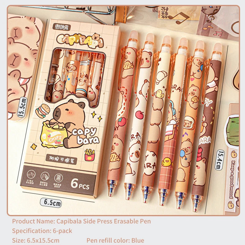 6Pcs Kawaii Capybara Gel Pen Set Black Blue Ink Quickly-Drying Cute Press Gel Pens Aesthetic Stationery School Office Supplies