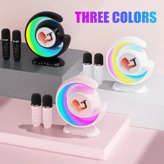 2024 Mini Portable Mic Karaoke Speaker with Bluetooth Speaker with Wireless Microphone Music Player Night Light Atmosphere Lamp