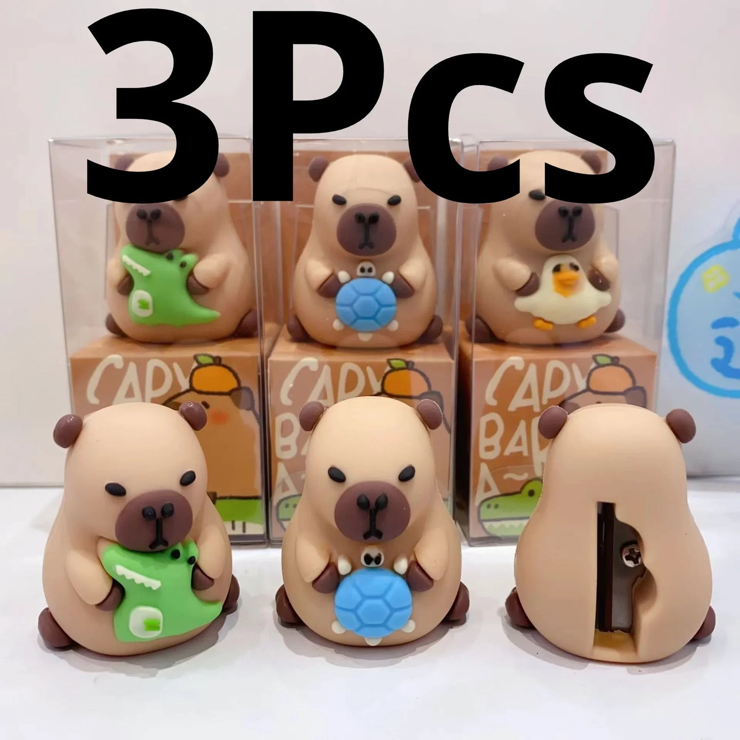 3 Pieces Creative Capybara 3D Cartoon shape pencil sharpener cute Penknife kid plastic desktop trinkets School stationery gift
