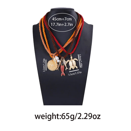 Women’s Ocean Pendant Necklace Set (4PCS) – Sea Turtle, Fish & Marine Charms | Summer Beach Jewelry 2025
