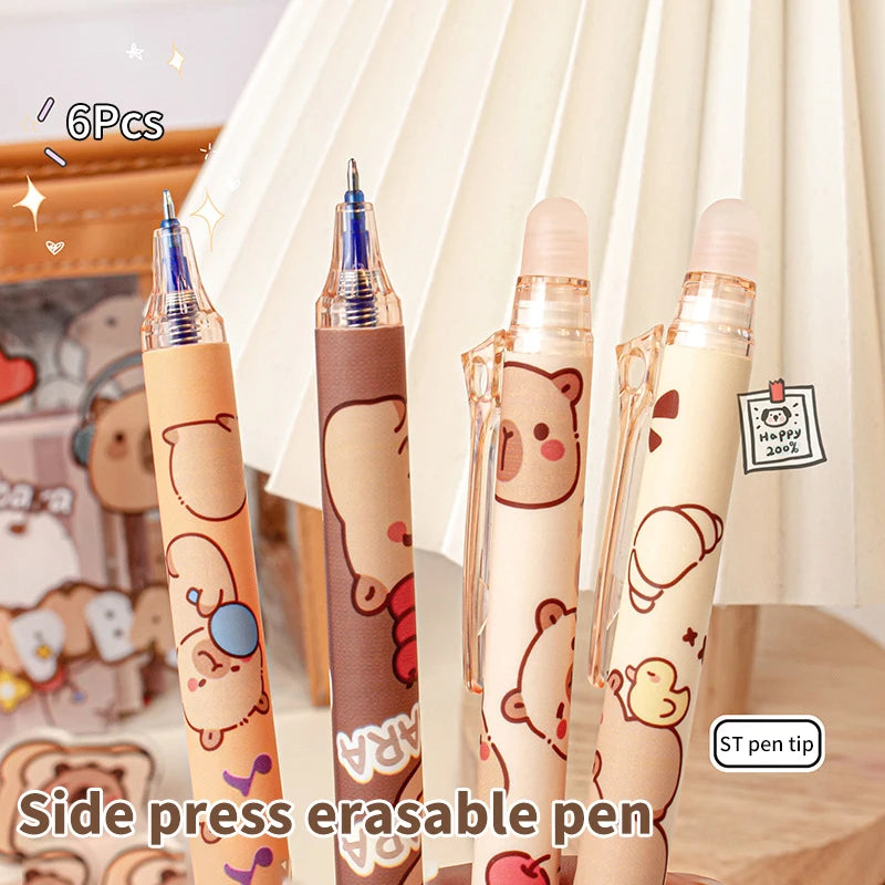 6Pcs Kawaii Capybara Gel Pen Set Black Blue Ink Quickly-Drying Cute Press Gel Pens Aesthetic Stationery School Office Supplies