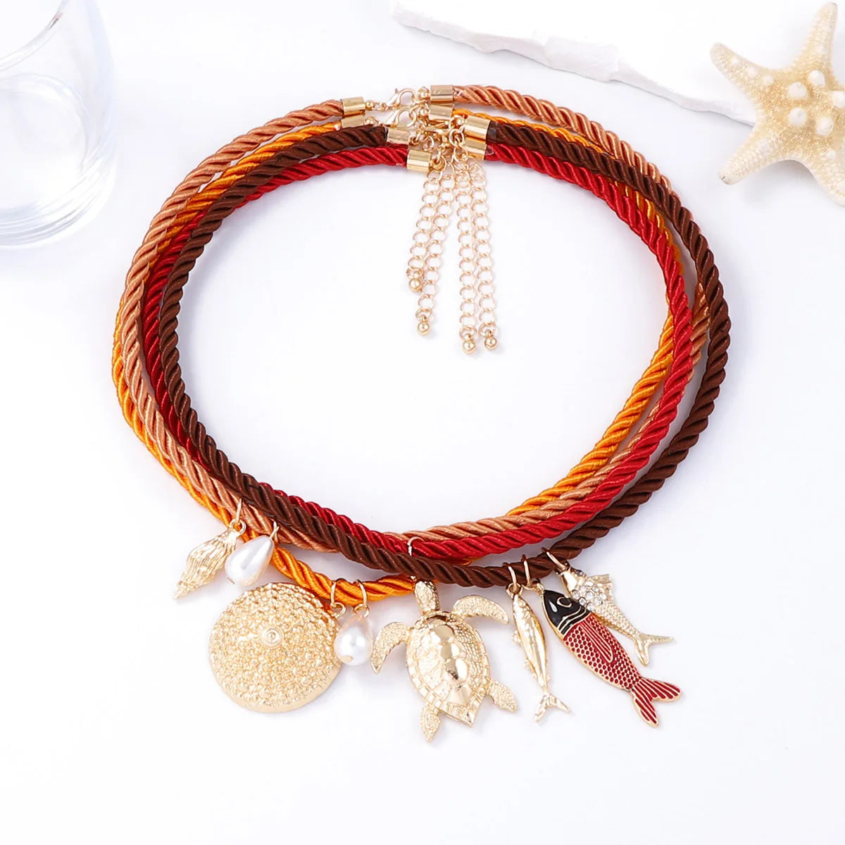 Women’s Ocean Pendant Necklace Set (4PCS) – Sea Turtle, Fish & Marine Charms | Summer Beach Jewelry 2025