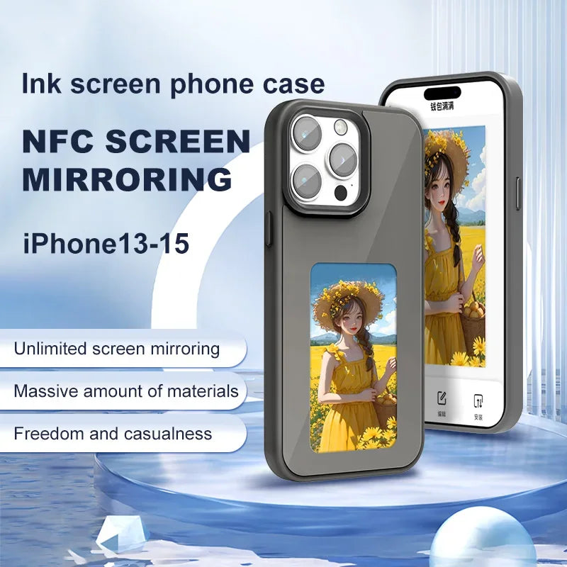 NFC DIY Picture Ink Bracket Phone Case Stand for iPhone 15 14 13 Pro Max Case Screen Phone Cover Cartoon Ink Protection Holder