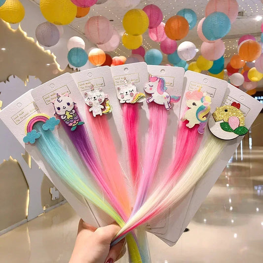 Children Unicorn Colorful Wig Hairpins Hair Accessories Kids Girls Hairclip Fake Hair Twist Braid Hair Clips Barrettes Headdress