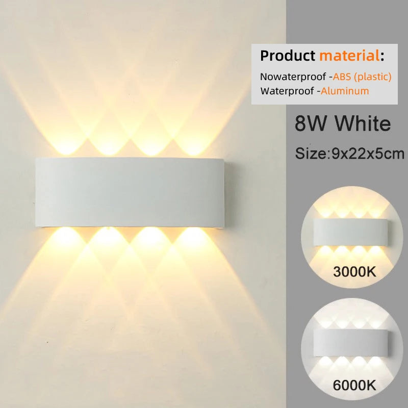 White LED Wall Lamp – Waterproof Up/Down Mount Light for Living Room, Hallway & Patio