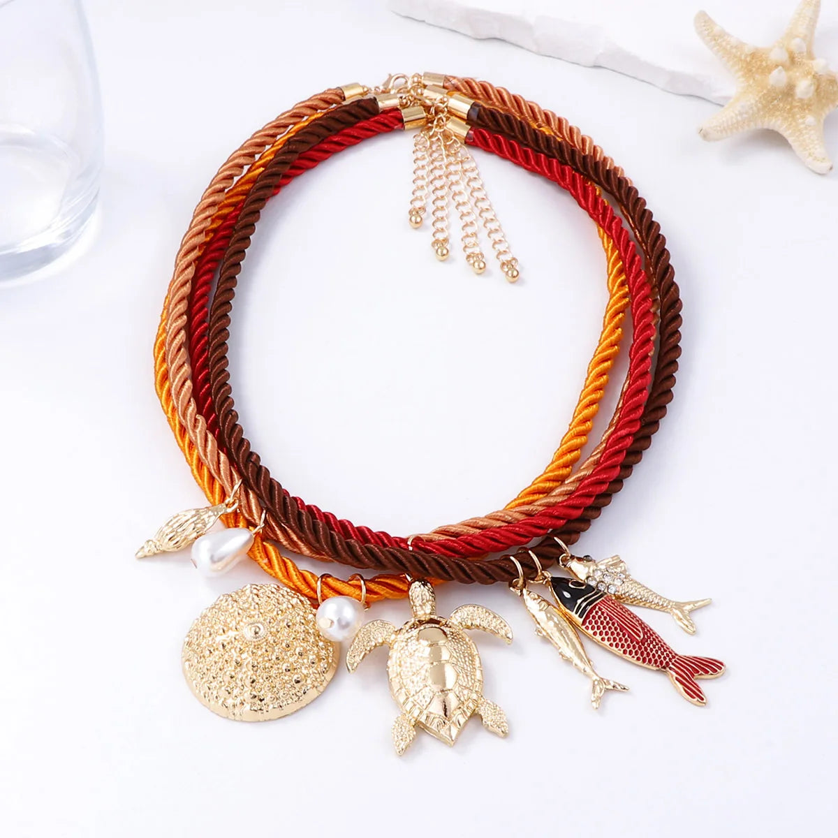 Women’s Ocean Pendant Necklace Set (4PCS) – Sea Turtle, Fish & Marine Charms | Summer Beach Jewelry 2025