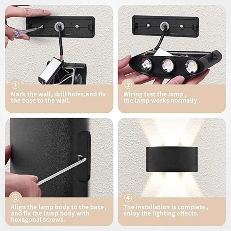 White LED Wall Lamp – Waterproof Up/Down Mount Light for Living Room, Hallway & Patio