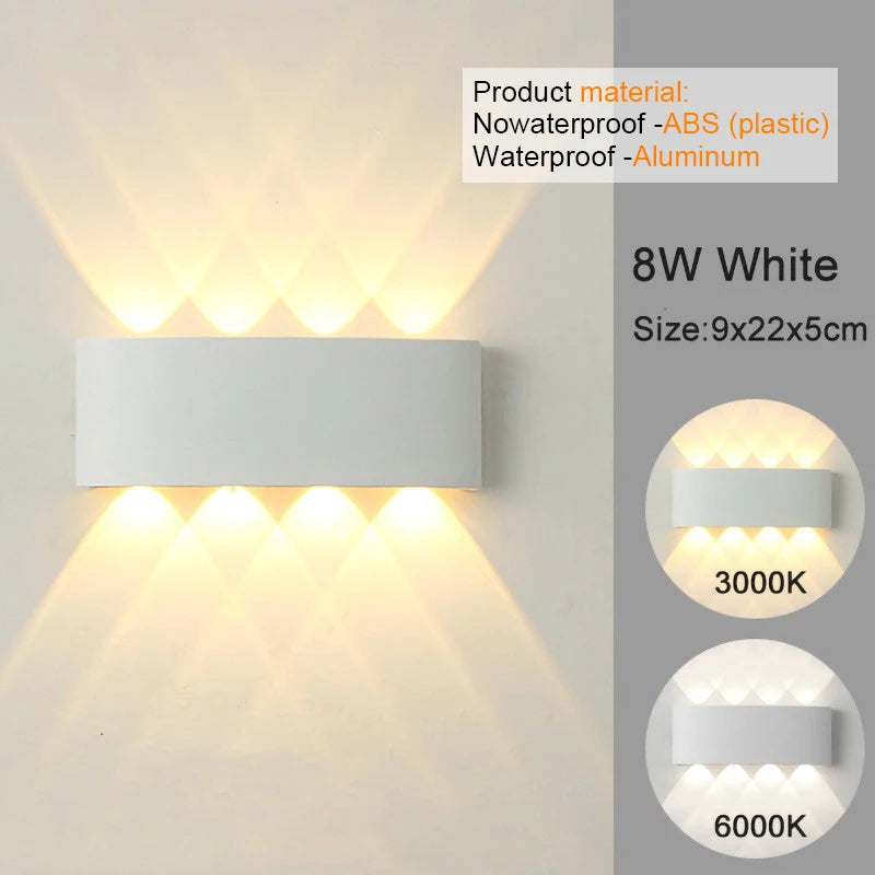 White LED Wall Lamp – Waterproof Up/Down Mount Light for Living Room, Hallway & Patio