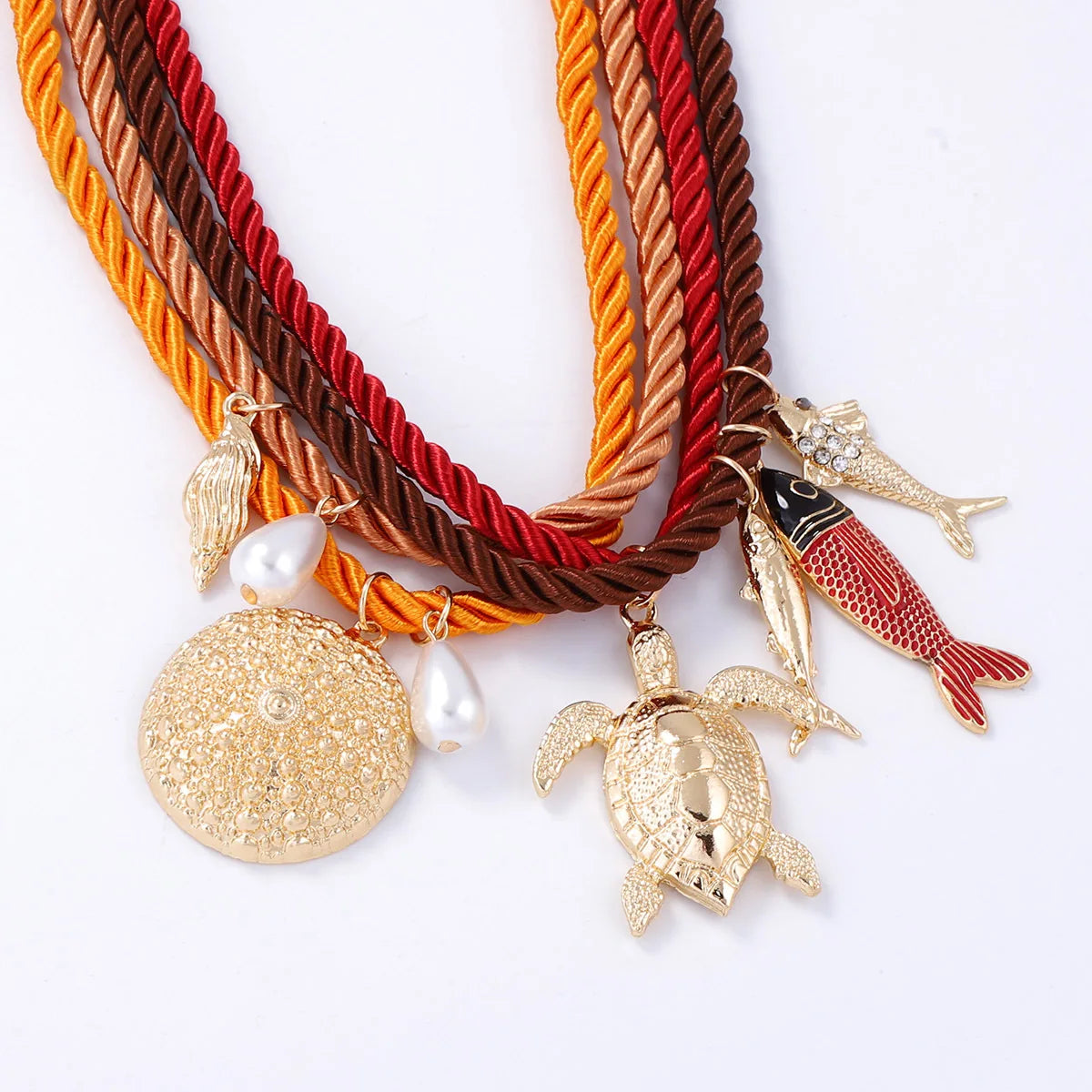 Women’s Ocean Pendant Necklace Set (4PCS) – Sea Turtle, Fish & Marine Charms | Summer Beach Jewelry 2025