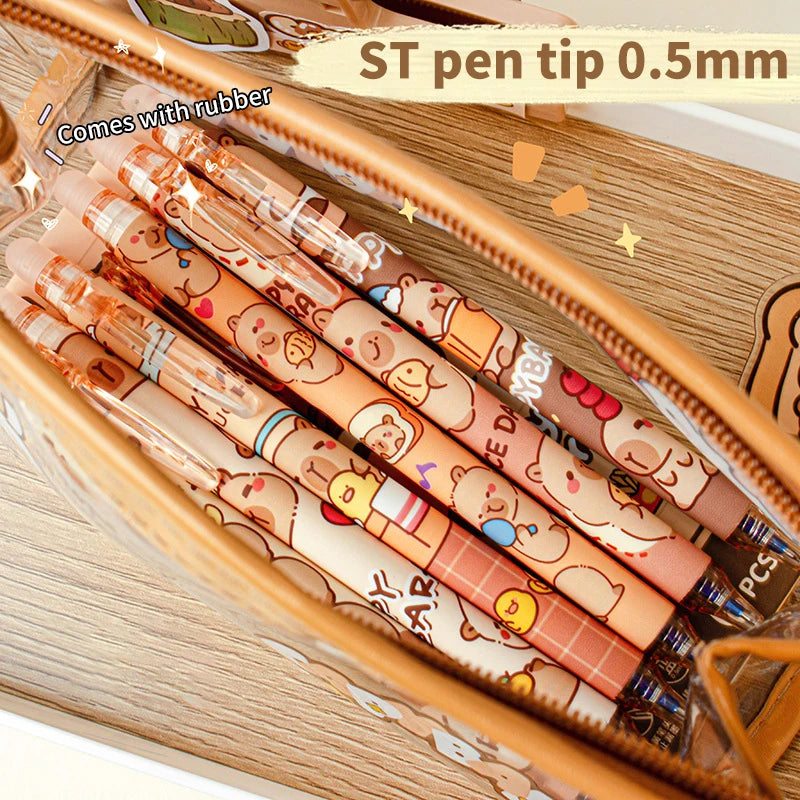 6Pcs Kawaii Capybara Gel Pen Set Black Blue Ink Quickly-Drying Cute Press Gel Pens Aesthetic Stationery School Office Supplies