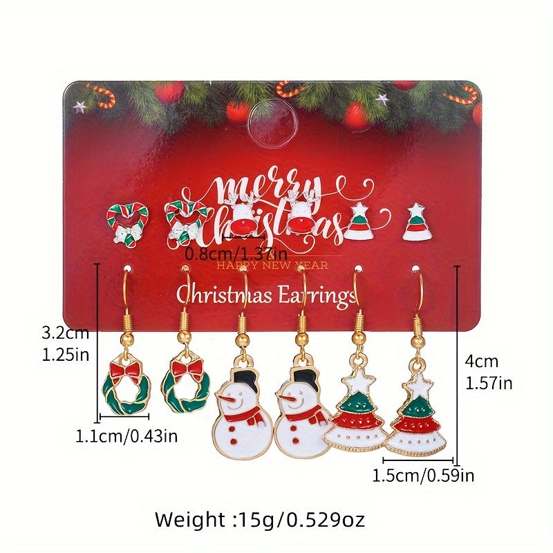 12pcs Christmas Earring Set for Women - Festive Santa, Reindeer & Tree Designs | Boho-Elegant Alloy Studs & Dangles | Perfect Holiday Gift
