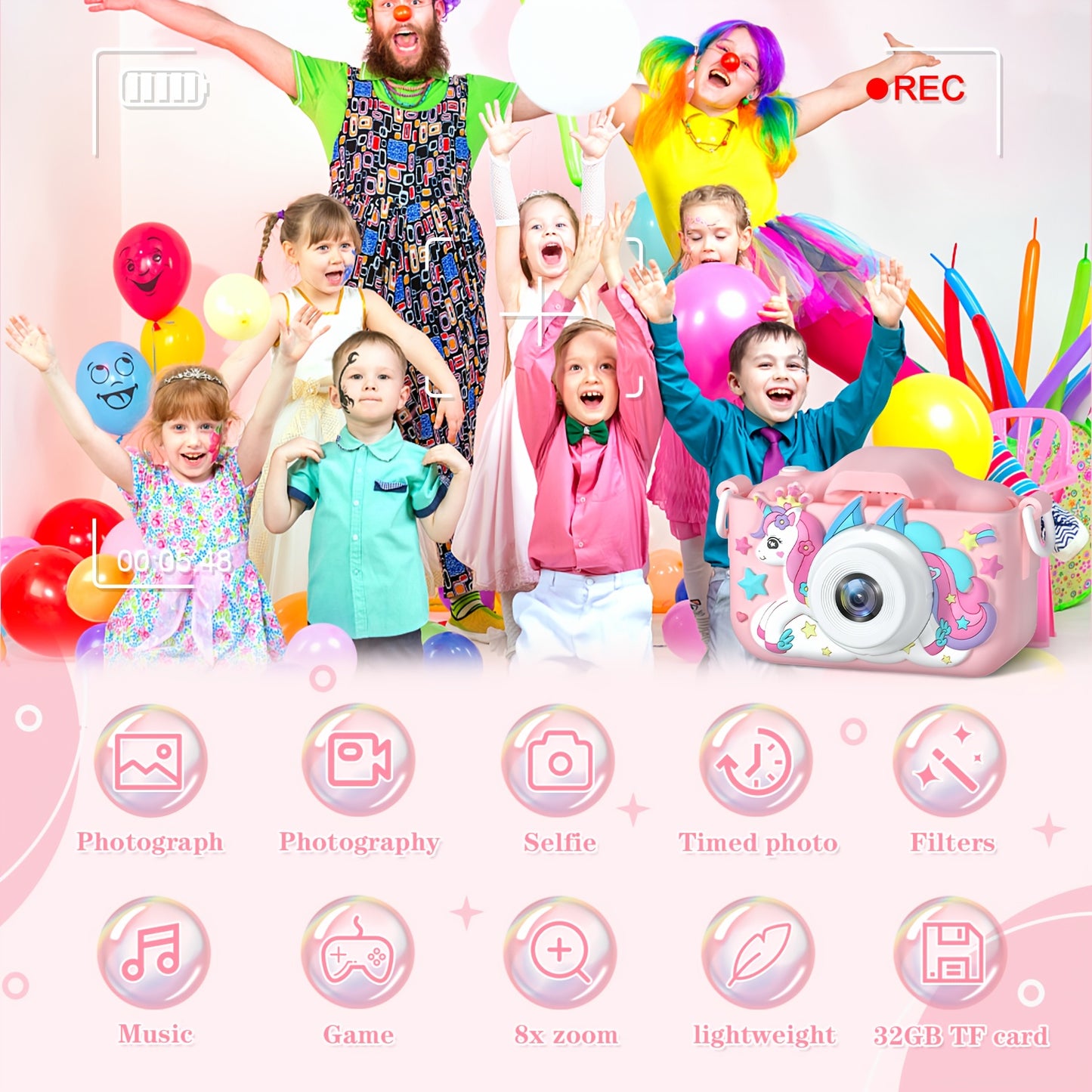 Magical Unicorn Digital Camera for Kids - 32G SD Card, Rechargeable, High-Definition, Portable, Electronic Camera Toy, Perfect Christmas Birthday Gift with Card Reader